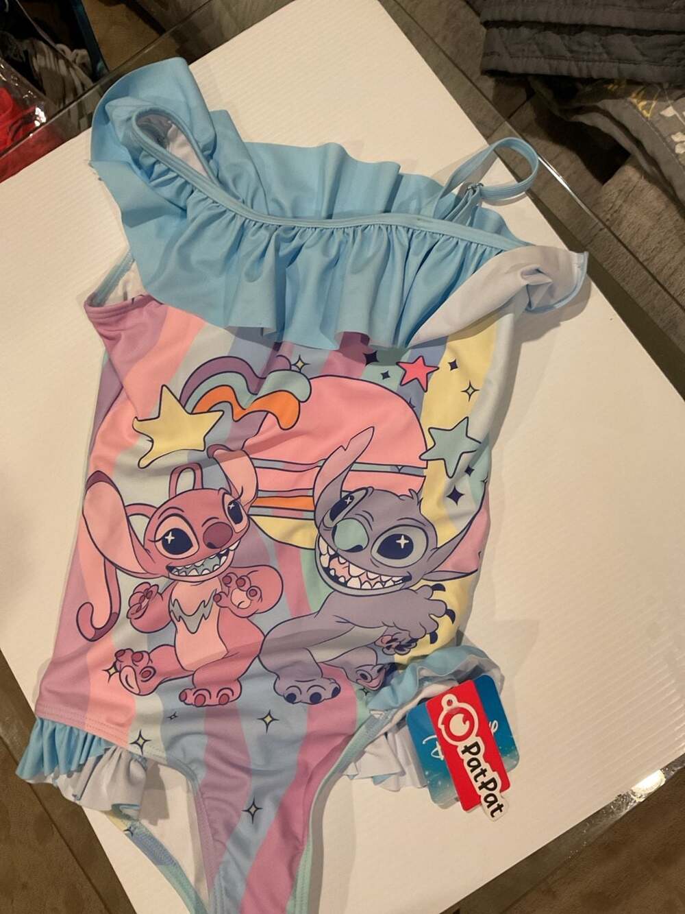 PatPat Disney Lilo & Stitch and Angel Ruffle One-Piece Swimsuit